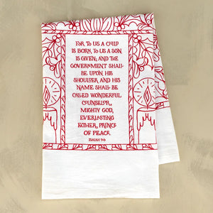 "For to Us a Child is Born" Christmas Tea Towel