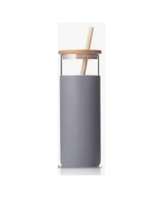 Glass Tumbler with Bamboo Lid and Straw with Silicone Sleeve